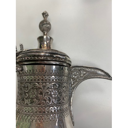 347 - Middle Eastern / Arabic copper Dallah coffee pot with pinhole style decoration, height 29cm. Plus, f... 