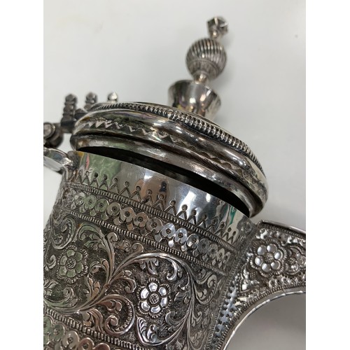 347 - Middle Eastern / Arabic copper Dallah coffee pot with pinhole style decoration, height 29cm. Plus, f... 