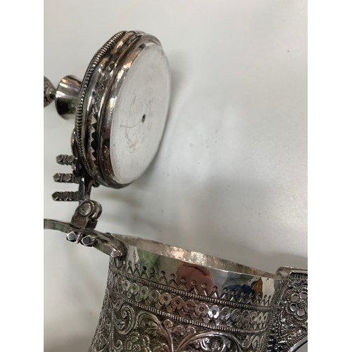 347 - Middle Eastern / Arabic copper Dallah coffee pot with pinhole style decoration, height 29cm. Plus, f... 