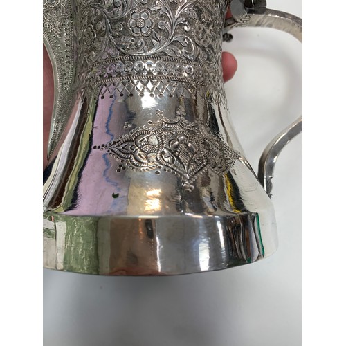 347 - Middle Eastern / Arabic copper Dallah coffee pot with pinhole style decoration, height 29cm. Plus, f... 