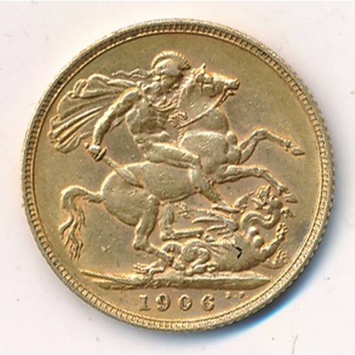 119 - Edward VII 1906 full gold sovereign, fine.