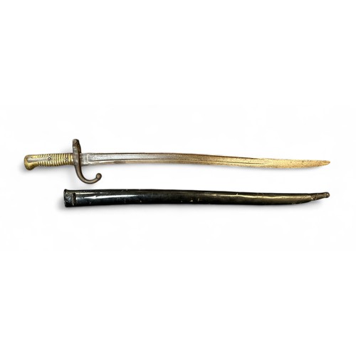 25 - French 1866 pattern chassepot bayonet and scabbard, blade 56cm.