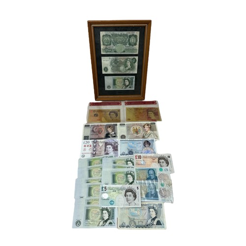 255 - A range of GB and Novelty banknotes (29), including framed set of £1 notes including Beale Z26B, £10... 