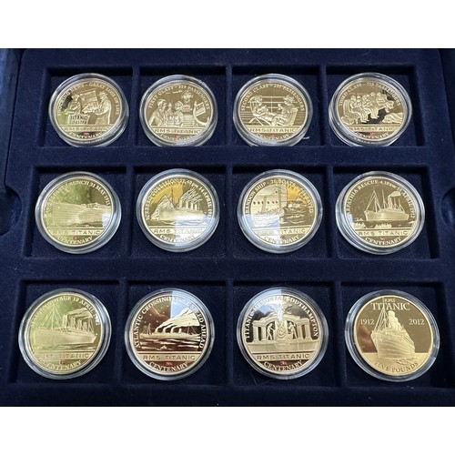 200 - 2012 Cooks Islands $1 R.M.S. Titanic Centenary coin collection, with 15 x 24ct gold plated coins in ... 