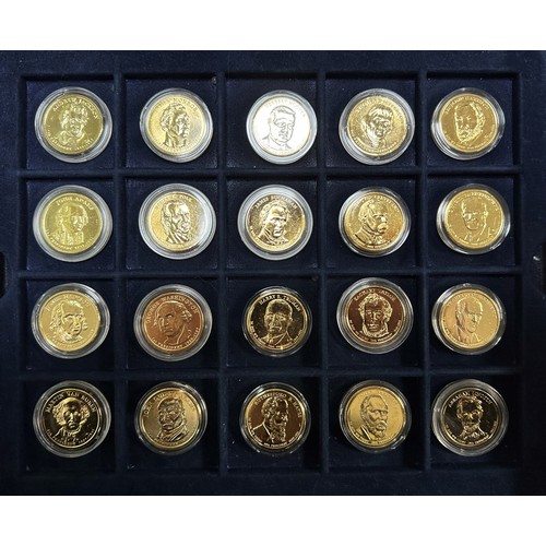 248 - The Official United States Mint Gold Plated Presidential Dollars Collection, with a range of 20 in a... 