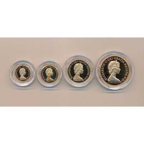 122 - Elizabeth II UK 1980 Gold Proof four coin set (£5, £2, sovereign and half sovereign) FDC, in Royal M... 