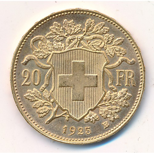 244 - Switzerland 1925B 20 francs gold coin.