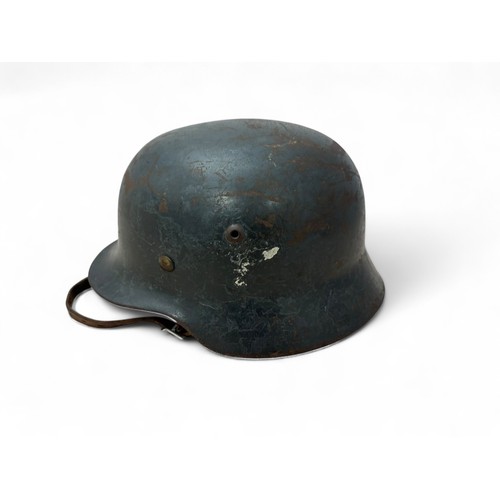 30 - German Luftwaffe M40 ET62 (?) double decal helmet with leather liner and chinstrap, numbered 29?5 to... 