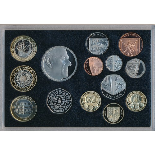 167 - 2011 UK deluxe proof cased set of fourteen coins, issued by The Royal Mint, with booklet.