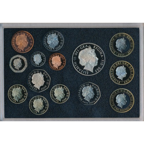 167 - 2011 UK deluxe proof cased set of fourteen coins, issued by The Royal Mint, with booklet.