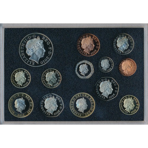 166 - 2010 UK proof coin set of thirteen coins by The Royal Mint, in black box of issue, with booklet and ... 