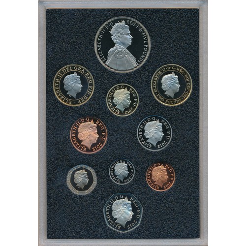 168 - 2012 UK proof set of 10 coins FDC, by The Royal Mint, black book edition with box, includes certific... 