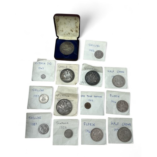 130 - Pre-decimal coin collection, in mixed condition, with crowns 1821, 1889, 1890, 1935, half crowns, fl... 