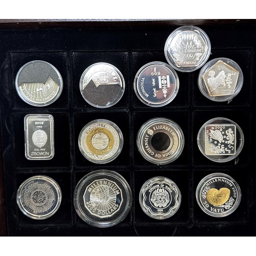 174 - Millennium 2000 Collection of 13 silver proof FDC, in wooden presentation  case, with certificates b... 