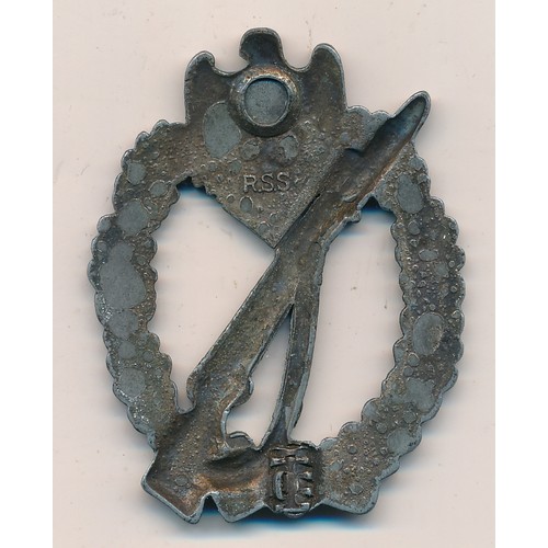 36 - Second World War Third Reich Infantry Assault Badge, silver class. Stamped RSS to reverse, without p... 