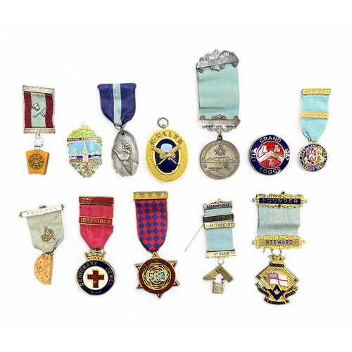 93 - A range of twelve mixed Masonic jewels/ medallions etc. Includes a Royal Edinburgh Lodge no. 854 sil... 