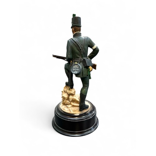 78 - 95th or Rifle Regiment Peninsular War 1808 soldier model by Ballantynes of Walkerburn. Height 20cm.