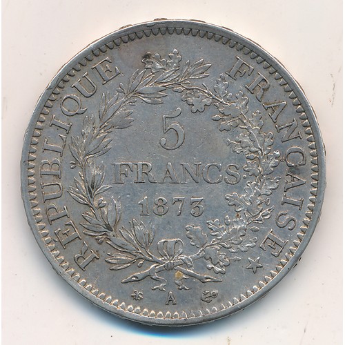 205 - France 1873A 5 francs, very fine.