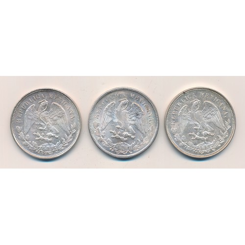 230 - Mexico one peso range (3), with 1899 and 1902 (2), about ef.