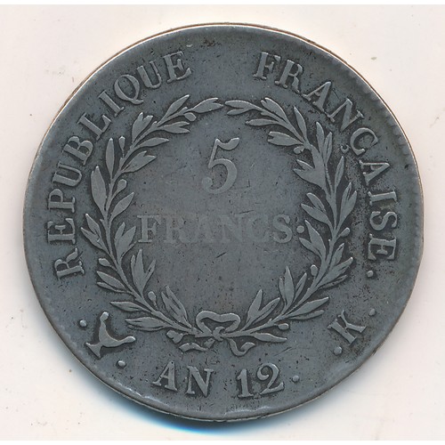 206 - France 1903 5 francs, Obv. Right bust of Napoleon Bonaparte, First Consul of France, Rev. dated AN12... 