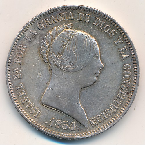 238 - Spain 1854 Isabel II 20 reales, very fine. 25.9g