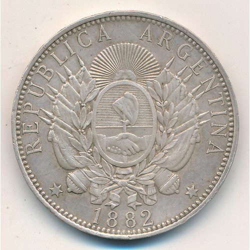 184 - Argentina 1882 one peso, very fine. 25.02g.