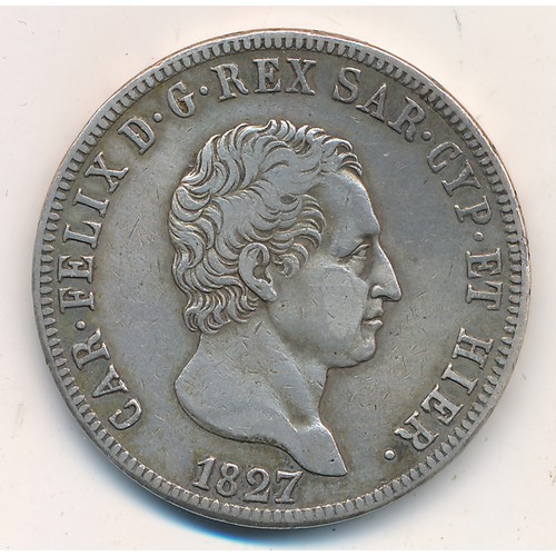 222 - Italian States - Sardinia Carlo Felice 5 lira, fine. 24.88g.