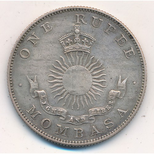 187 - 1888H British East Africa Mombasa one Rupee, good very fine. 11.65g.