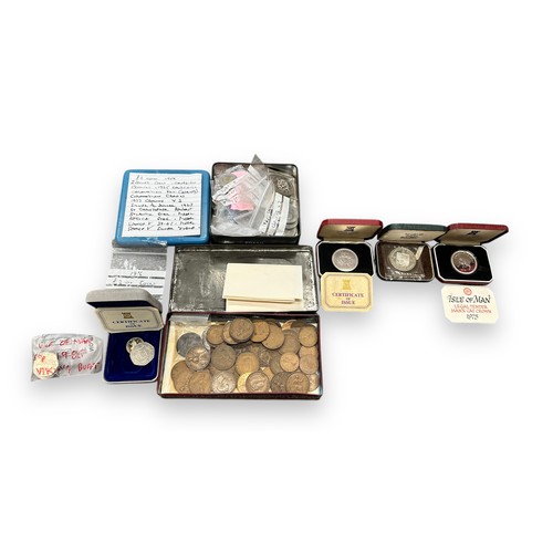 179 - World coin collection with boxed silver proofs FDC Isle of Man 25p 1975, crown 1977, Jersey 25p 1972... 