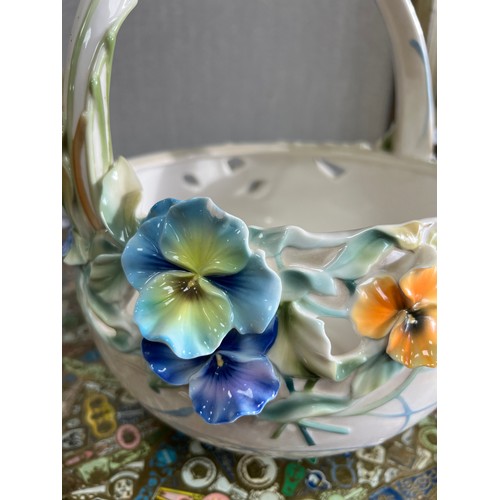 292 - Franz Porcelain, ‘Full Bloom’ limited edition ceramic floral basket. Numbered 278/2000, stamped to b... 