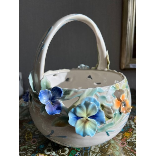 292 - Franz Porcelain, ‘Full Bloom’ limited edition ceramic floral basket. Numbered 278/2000, stamped to b... 