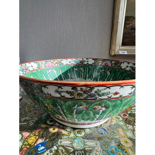 333 - Chinese mid-century cabbage leaf Canton bowl with foliate and butterfly design. Stamped to base for ... 