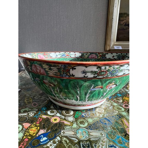 333 - Chinese mid-century cabbage leaf Canton bowl with foliate and butterfly design. Stamped to base for ... 