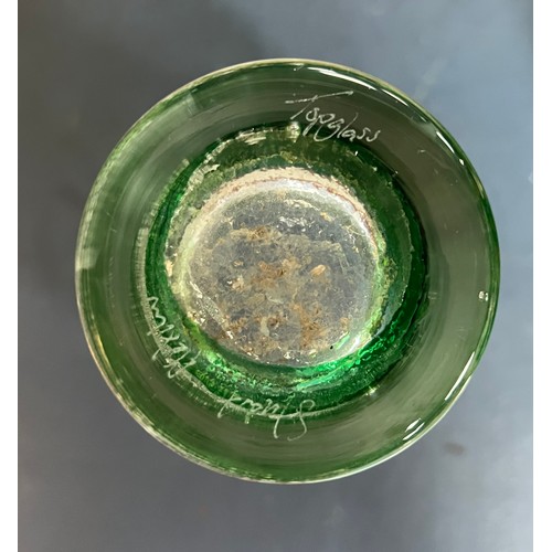 383 - Studio Glass, range of green glassware to include;  Stuart Fletcher (British, Contemporary), a large... 