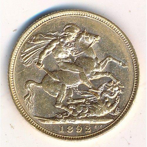 118A - Queen Victoria 1892 full gold sovereign, good fine.