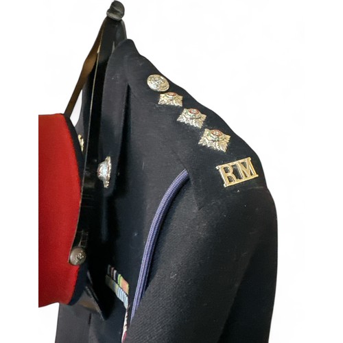 149 - Royal Marines No. 1 dress uniform - jacket, trousers & cap. With shoulder titles and medal ribbons.