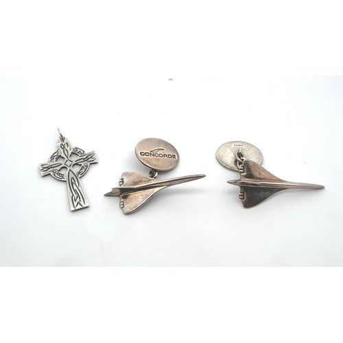 67 - A pair of hallmarked silver Links of London Concorde cufflinks and a silver cross pendant.