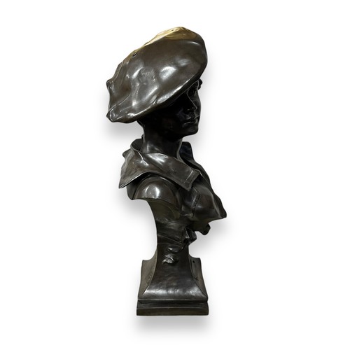 371 - After M. Dutrion, ‘La Canotiere’ large spelter bust of a female head. Titled to front, signed to bac... 