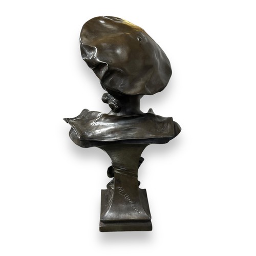 371 - After M. Dutrion, ‘La Canotiere’ large spelter bust of a female head. Titled to front, signed to bac... 