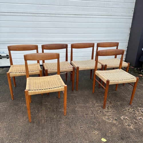 422 - Henry Walter Klein (Norwegian, b. 1919), Danish teak 1960’s lattice set of six dining chairs, design... 