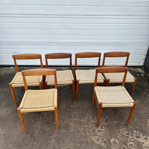 422 - Henry Walter Klein (Norwegian, b. 1919), Danish teak 1960’s lattice set of six dining chairs, design... 