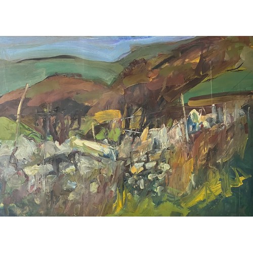 402 - John West (British, 20th Century), mixed media on paper landscape. Unsigned, framed and glazed. 57cm... 