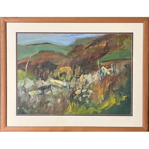 402 - John West (British, 20th Century), mixed media on paper landscape. Unsigned, framed and glazed. 57cm... 