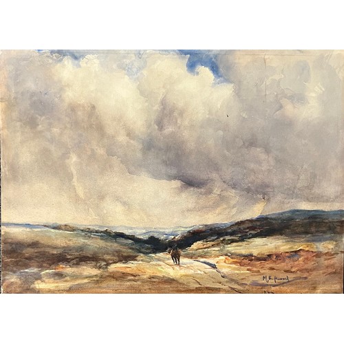 396 - M E Haward (British, 19th / 20th Century), large watercolour landscape featuring a horserider. Signe... 