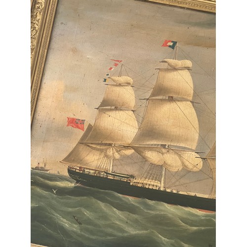 409 - English School 19th / 20th Century maritime oil on canvas of a three mastered Clipper ship under red... 