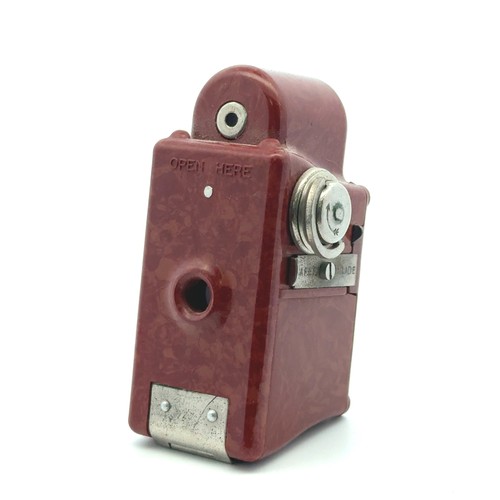 173 - Coronet Midget 16mm miniature or spy camera, with red body. In original leather case.