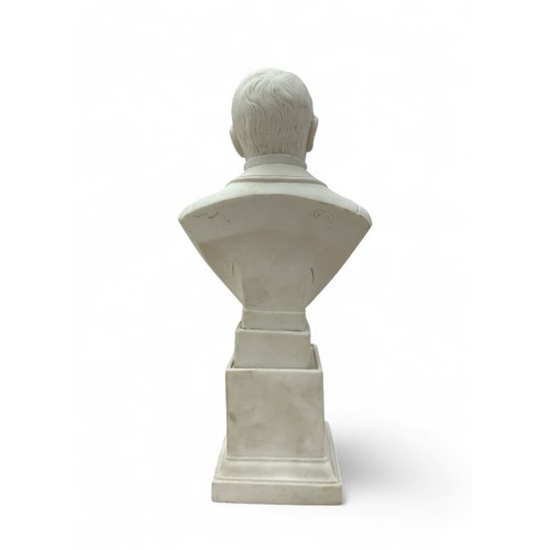 258 - A Robinson and Leadbetter Parian bust of Cecil Rhodes. Stamped to reverse for R&L. Height 29cm.