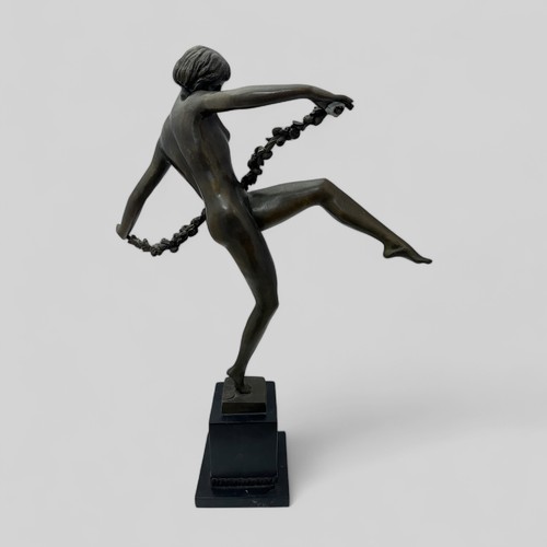 372 - After Pierre Le Faguays (French, 1892-1935),  Art Deco patinated bronze figure of a dancer, right le... 