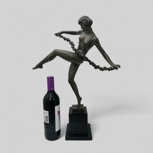 372 - After Pierre Le Faguays (French, 1892-1935),  Art Deco patinated bronze figure of a dancer, right le... 