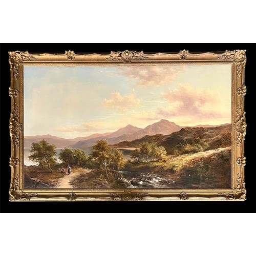 410 - Adam Barland (British, fl.1843-1875), monumental oil on canvas mountainous landscape. Signed with mo... 